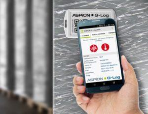 Mit der ASPION G-Log App können aufgezeichnete Schock- und Temperaturwerte sofort mit einem NFC-fähigen Smartphone ausgelesen und übertragen werden.